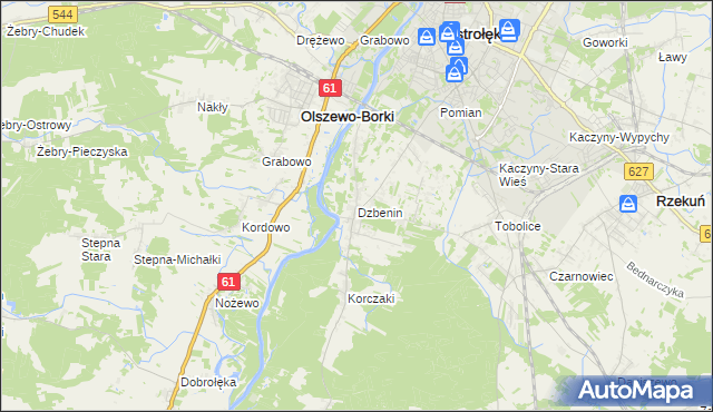 mapa Dzbenin gmina Rzekuń, Dzbenin gmina Rzekuń na mapie Targeo