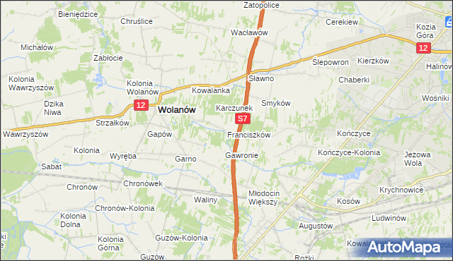 mapa Franciszków gmina Wolanów, Franciszków gmina Wolanów na mapie Targeo