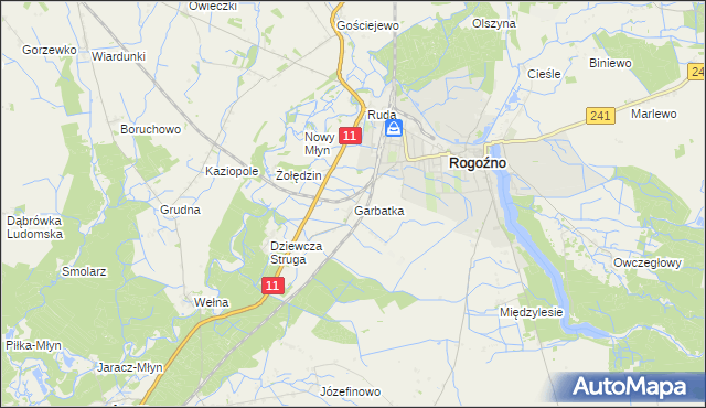 mapa Garbatka gmina Rogoźno, Garbatka gmina Rogoźno na mapie Targeo