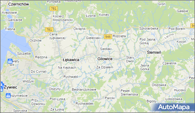 mapa Gilowice powiat żywiecki, Gilowice powiat żywiecki na mapie Targeo