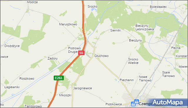 mapa Głuchowo gmina Czempiń, Głuchowo gmina Czempiń na mapie Targeo