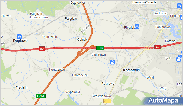 mapa Głuchowo gmina Komorniki, Głuchowo gmina Komorniki na mapie Targeo