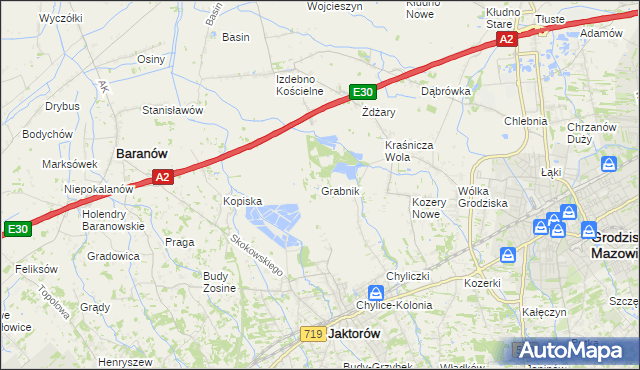 mapa Grabnik gmina Jaktorów, Grabnik gmina Jaktorów na mapie Targeo