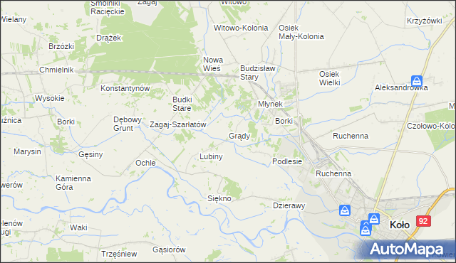 mapa Grądy gmina Osiek Mały, Grądy gmina Osiek Mały na mapie Targeo