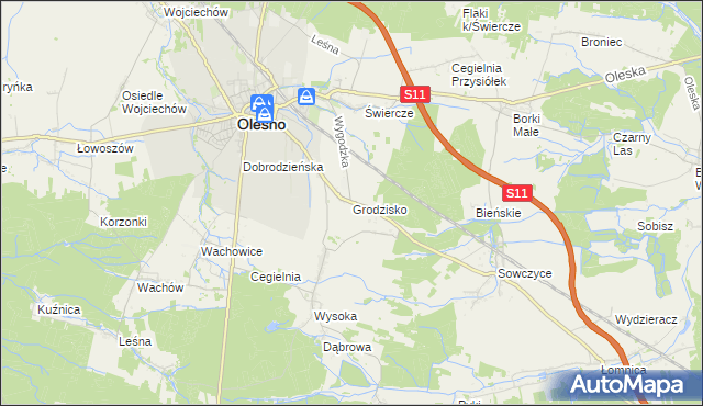 mapa Grodzisko gmina Olesno, Grodzisko gmina Olesno na mapie Targeo
