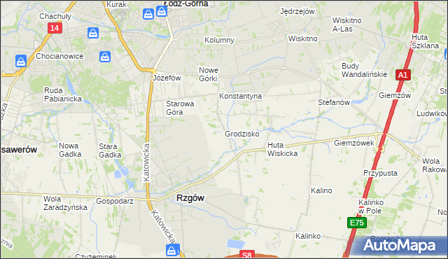 mapa Grodzisko gmina Rzgów, Grodzisko gmina Rzgów na mapie Targeo