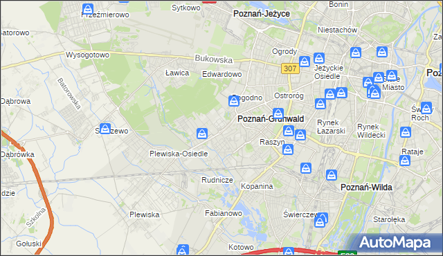 mapa Grunwald gmina Poznań, Grunwald gmina Poznań na mapie Targeo
