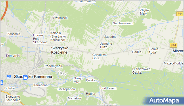 mapa Grzybowa Góra, Grzybowa Góra na mapie Targeo