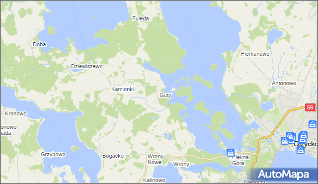 mapa Guty gmina Giżycko, Guty gmina Giżycko na mapie Targeo