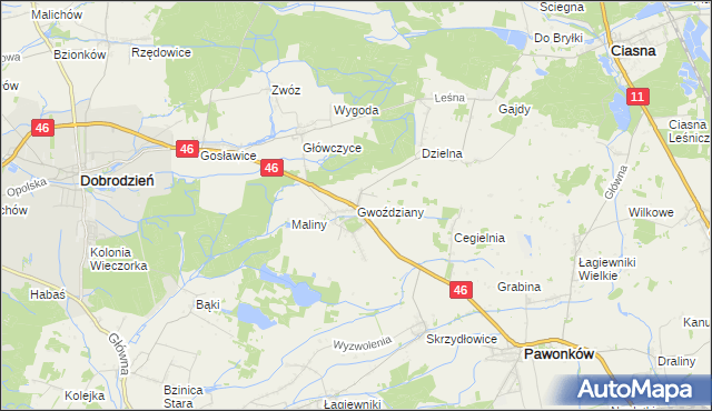 mapa Gwoździany, Gwoździany na mapie Targeo