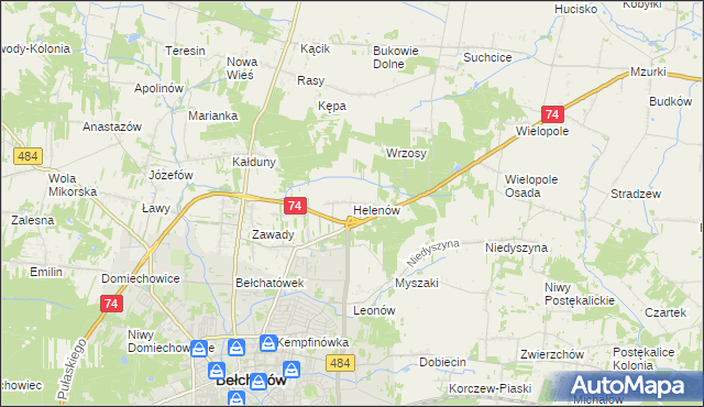 mapa Helenów gmina Bełchatów, Helenów gmina Bełchatów na mapie Targeo