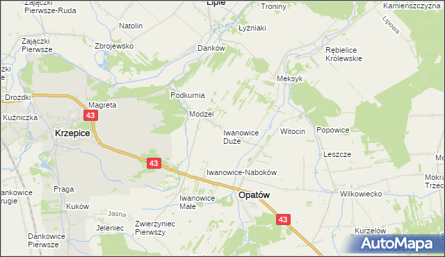 mapa Iwanowice Duże, Iwanowice Duże na mapie Targeo