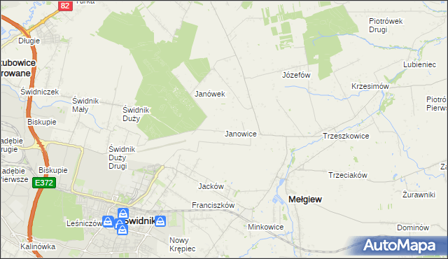 mapa Janowice gmina Mełgiew, Janowice gmina Mełgiew na mapie Targeo