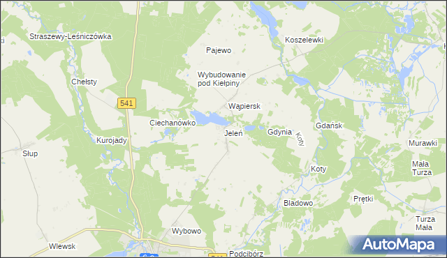 mapa Jeleń gmina Lidzbark, Jeleń gmina Lidzbark na mapie Targeo