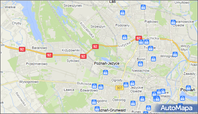 mapa Jeżyce gmina Poznań, Jeżyce gmina Poznań na mapie Targeo