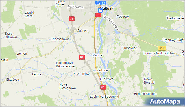 mapa Kacice gmina Pułtusk, Kacice gmina Pułtusk na mapie Targeo
