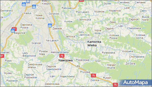 mapa Kamionka Mała gmina Kamionka Wielka, Kamionka Mała gmina Kamionka Wielka na mapie Targeo