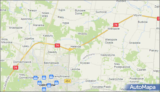 mapa Kanada gmina Bełchatów, Kanada gmina Bełchatów na mapie Targeo