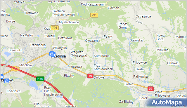 mapa Karniowice gmina Trzebinia, Karniowice gmina Trzebinia na mapie Targeo