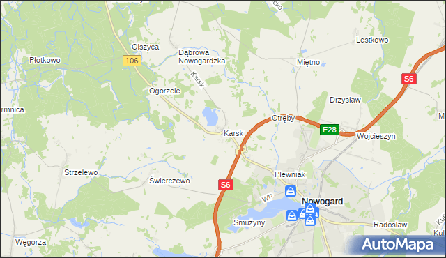 mapa Karsk gmina Nowogard, Karsk gmina Nowogard na mapie Targeo