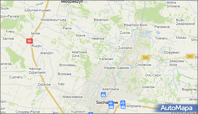 mapa Karwowo gmina Sochaczew, Karwowo gmina Sochaczew na mapie Targeo