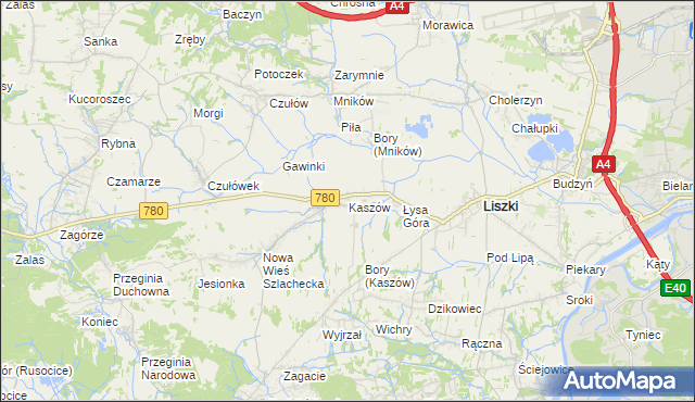 mapa Kaszów gmina Liszki, Kaszów gmina Liszki na mapie Targeo