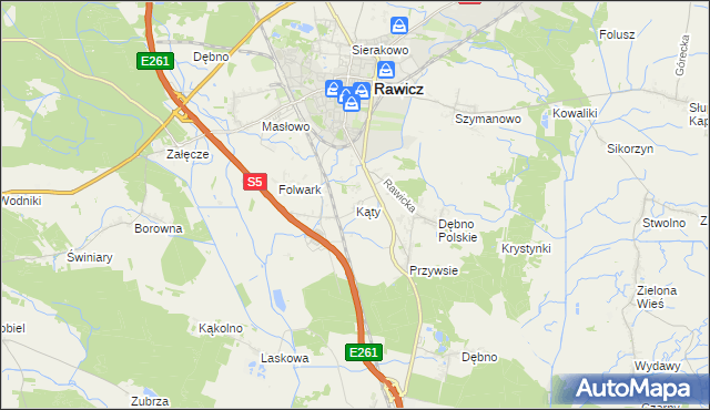 mapa Kąty gmina Rawicz, Kąty gmina Rawicz na mapie Targeo