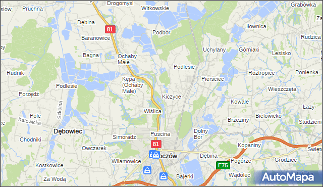 mapa Kiczyce, Kiczyce na mapie Targeo