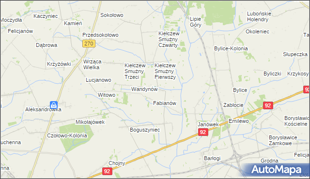 mapa Kiełczew Górny, Kiełczew Górny na mapie Targeo