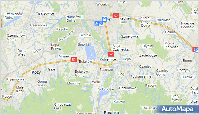 mapa Kobiernice, Kobiernice na mapie Targeo