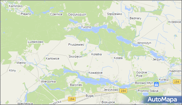mapa Kołatka gmina Pobiedziska, Kołatka gmina Pobiedziska na mapie Targeo