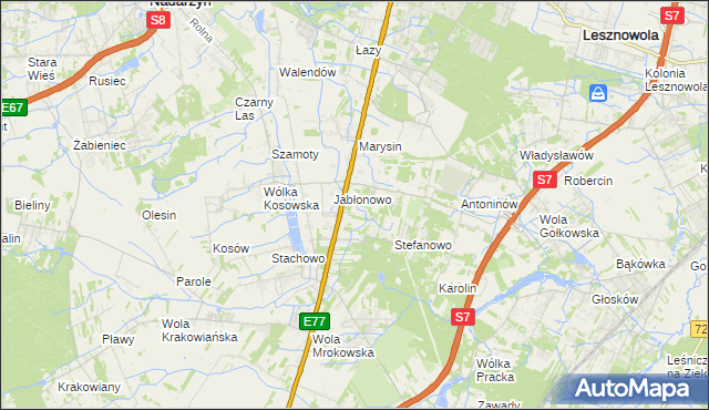 mapa Kolonia Warszawska gmina Lesznowola, Kolonia Warszawska gmina Lesznowola na mapie Targeo