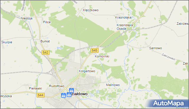 mapa Komorniki gmina Działdowo, Komorniki gmina Działdowo na mapie Targeo