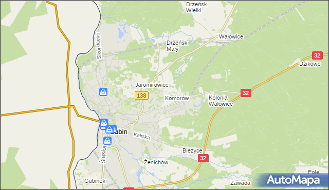 mapa Komorów gmina Gubin, Komorów gmina Gubin na mapie Targeo