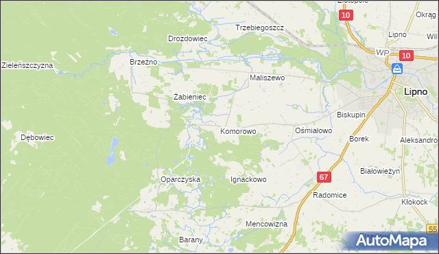 mapa Komorowo gmina Lipno, Komorowo gmina Lipno na mapie Targeo