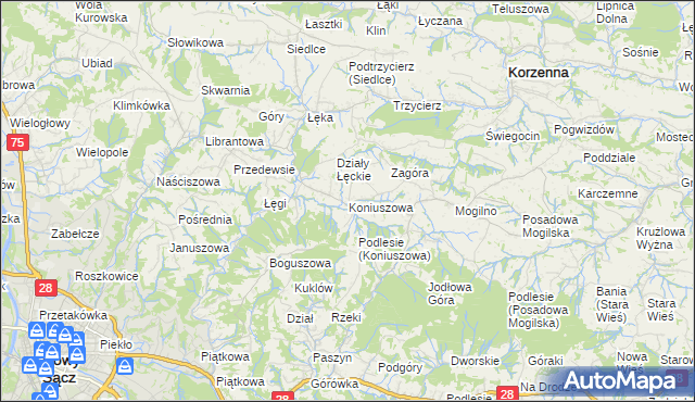 mapa Koniuszowa, Koniuszowa na mapie Targeo