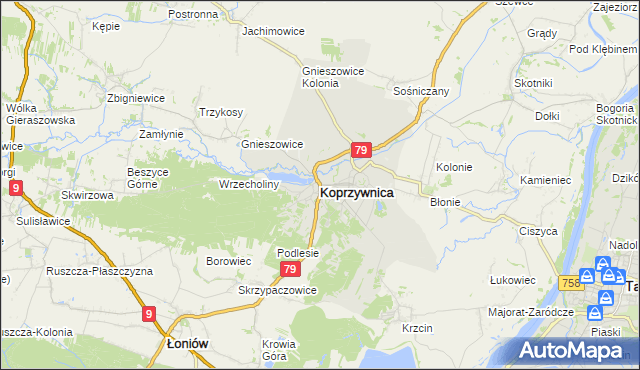 mapa Koprzywnica powiat sandomierski, Koprzywnica powiat sandomierski na mapie Targeo