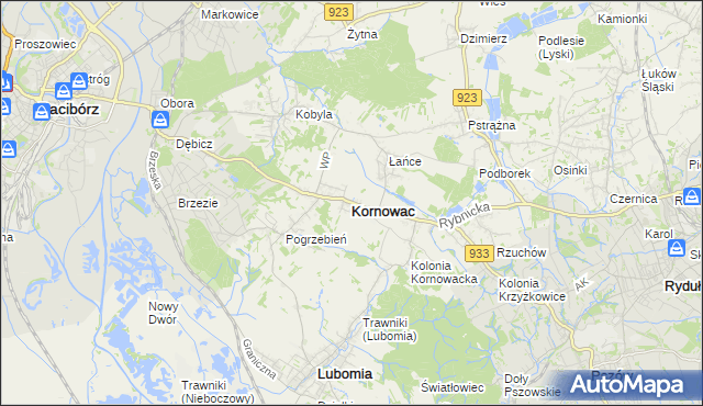 mapa Kornowac, Kornowac na mapie Targeo