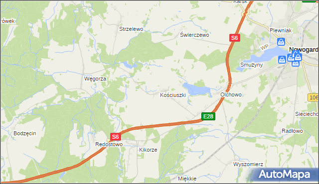 mapa Kościuszki gmina Osina, Kościuszki gmina Osina na mapie Targeo