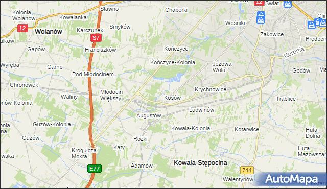 mapa Kosów gmina Kowala, Kosów gmina Kowala na mapie Targeo