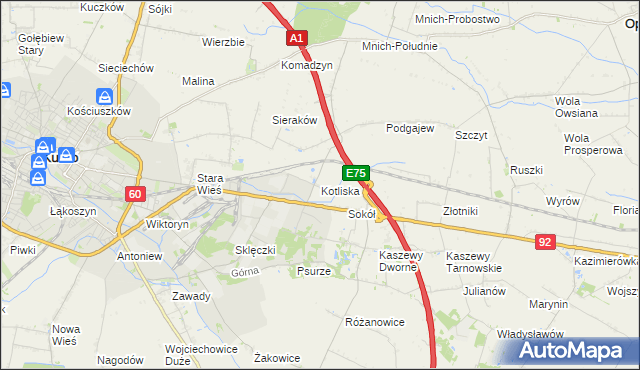 mapa Kotliska gmina Kutno, Kotliska gmina Kutno na mapie Targeo