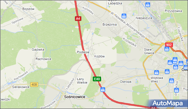 mapa Kozłów gmina Sośnicowice, Kozłów gmina Sośnicowice na mapie Targeo