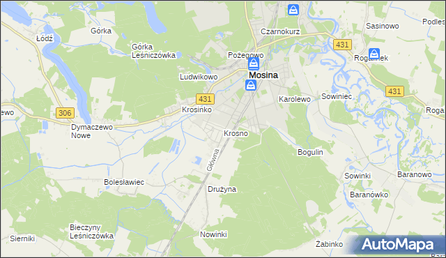 mapa Krosno gmina Mosina, Krosno gmina Mosina na mapie Targeo