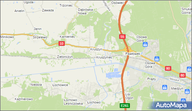 mapa Kruszyniec gmina Sicienko, Kruszyniec gmina Sicienko na mapie Targeo