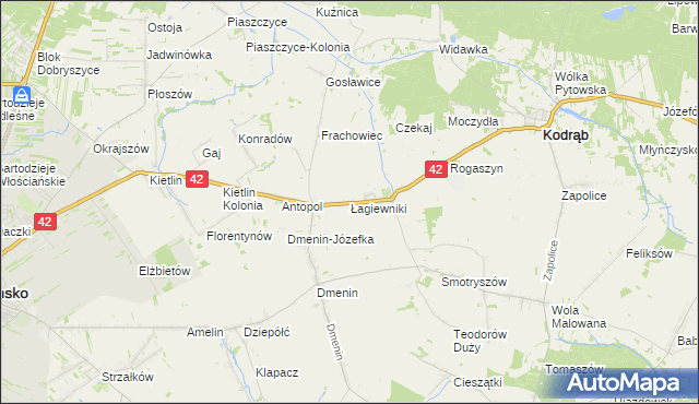 mapa Łagiewniki gmina Kodrąb, Łagiewniki gmina Kodrąb na mapie Targeo