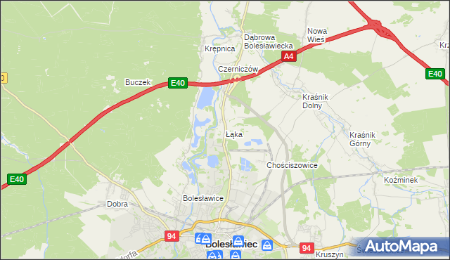 mapa Łąka gmina Bolesławiec, Łąka gmina Bolesławiec na mapie Targeo