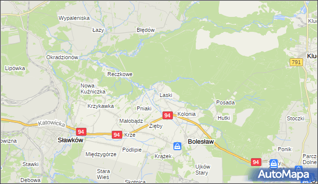 mapa Laski gmina Bolesław, Laski gmina Bolesław na mapie Targeo