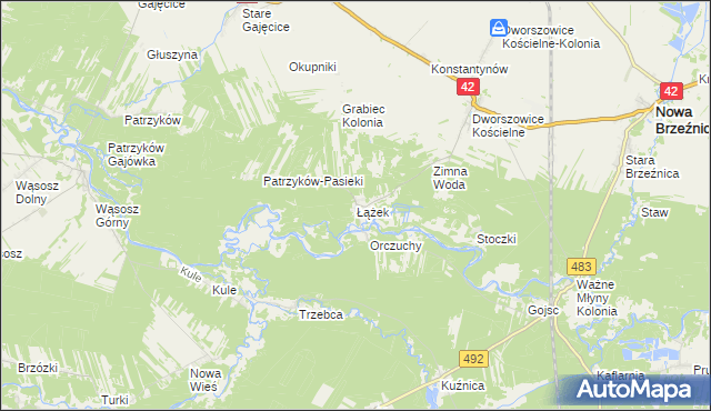 mapa Łążek gmina Nowa Brzeźnica, Łążek gmina Nowa Brzeźnica na mapie Targeo
