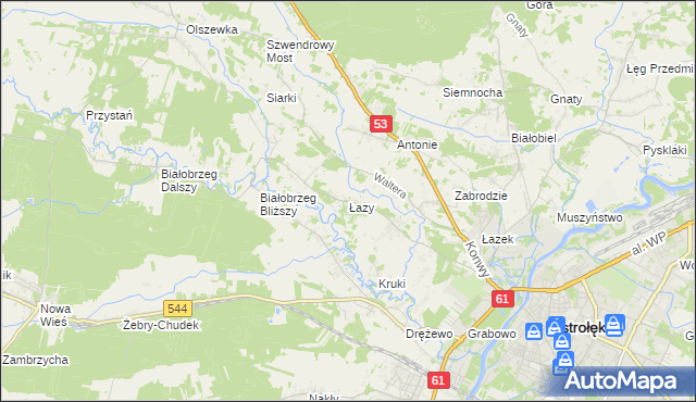 mapa Łazy gmina Olszewo-Borki, Łazy gmina Olszewo-Borki na mapie Targeo