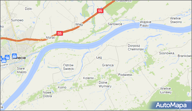 mapa Łęg gmina Chełmno, Łęg gmina Chełmno na mapie Targeo